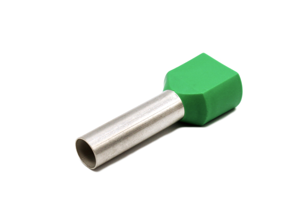 Hilpress Doppel - Aderendhülsen 2x 6 mm² isoliert grün Hülse 18 mm lang Kupfer verzinnt 2x6,0L 100 Stück